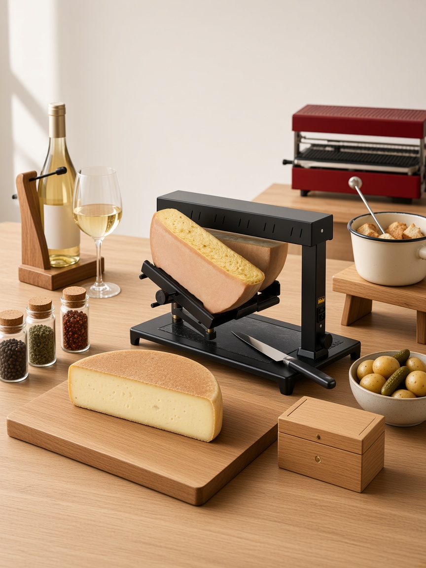 Sortiment e-shopu: raclette sýr na grilu, koření, víno, fondue a dřevěné doplňky